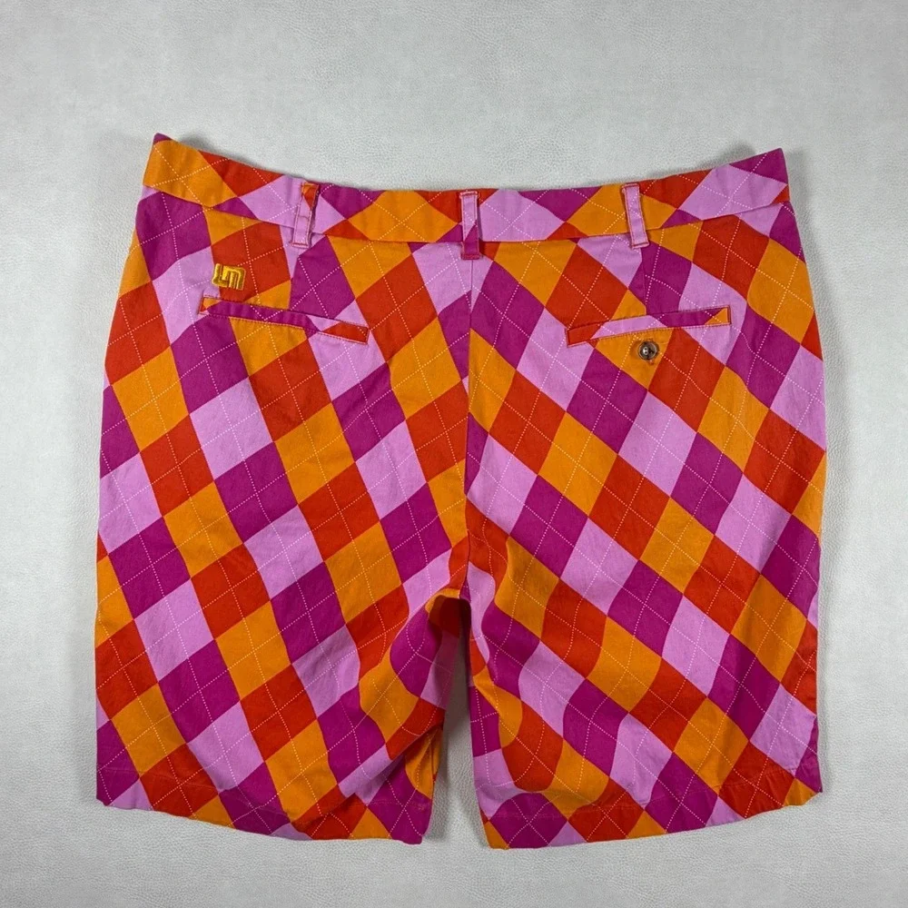 Loudmouth Golf Mens 42 Argyle Shorts Pink Orange Red Diamond Pattern Bold